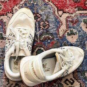 New Balance Cream and Gold Sneakers with Animal Print